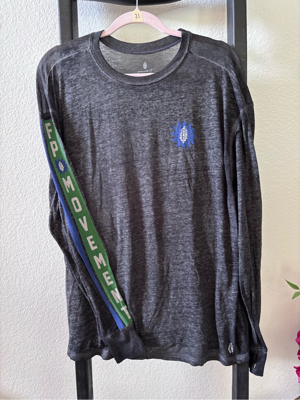 Free people movement longsleeve burnout shirt Size large logo arm